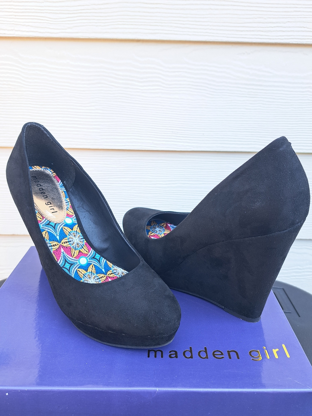 Madden Girl Black Suede Wedge Heels